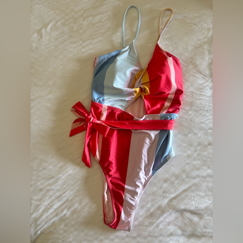 Juicy Couture Colorblock Stripe One-Piece Swimsuit - Red, Pink, Blue, Yellow